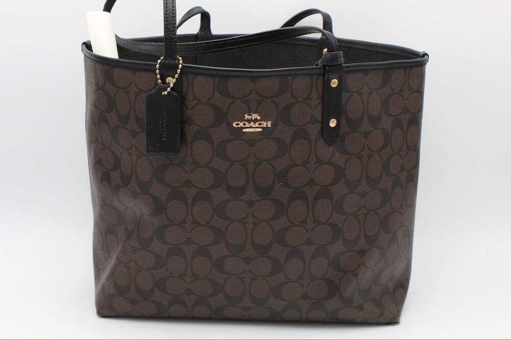 Coach Reversible City Tote Brown Black Signature Canvas Bag